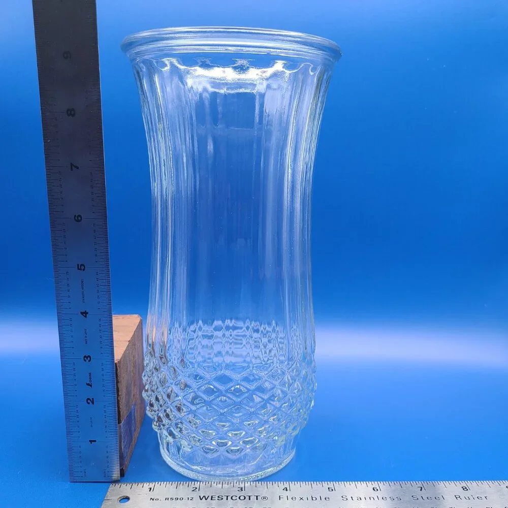 Vintage Hoosier Glass Diamond Point & Ribbed Clear Vase 4089-A 9.75